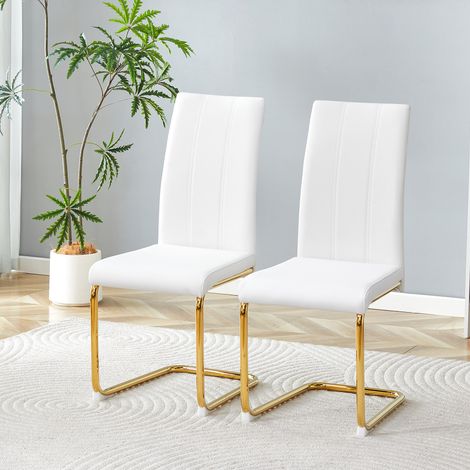 Esszimmerstuhl aus weißem PU-Kunstleder mit goldenem Metallrahmen, eleganter Stuhl für Esszimmer und Wohnzimmer