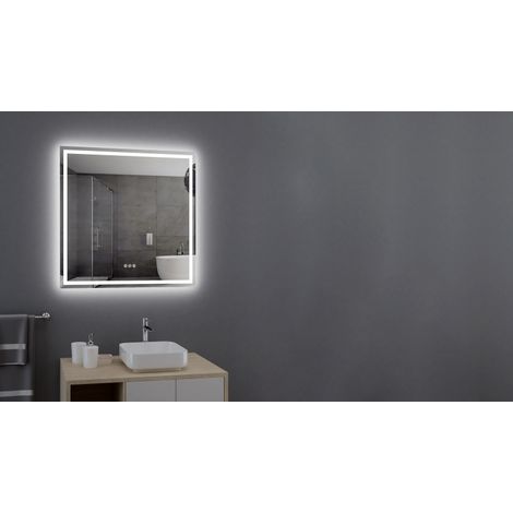 Alle Carrelage - Miroir carré, LED 80x80 cm avec variateur de lumière - AMBIANCE (1/4)