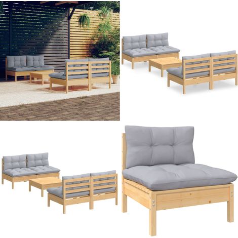 5-tlg. Garten-Lounge-Set mit Grauen Kissen Kiefernholz - Garten-Lounge-Set - Garten-Lounge-Sets - Home & Living (1/5)