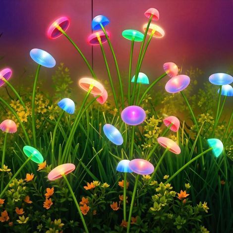 8-köpfige, pilzförmige Solar-Terrassenleuchten – ideal zur Dekoration Ihres Gartens im Frühling und Sommer – 4er-Set, farbenfrohe Leuchten (1/5)