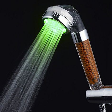 Cabezal de ducha LED, cabezal de ducha para baño, ducha de mano LED de 7 colores, cabezal de ducha de alta presión que ahorra agua, rociador y doble filtro anticloro. (1/3)