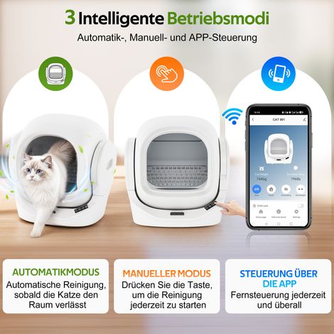 Litière automatique intelligente pour chat, contrôle via app, 68L spacieux, bac à déchets 8L, boîte anti-odeurs, sécurité infrarouge, 1-2 chats, autonettoyante, silencieuse, verrouillage enfant (1/5)