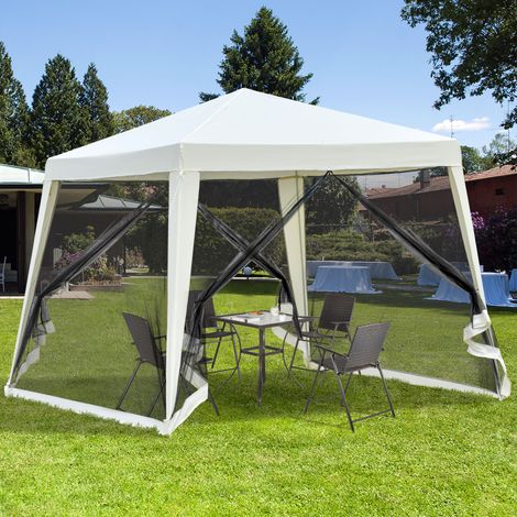 Wasserdichter Pavillon mit Moskitonetzen, Gartenzelt aus Polyester, 3 x 3 x 2,45 m, Beige