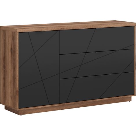 Buffet Sven mit 3 Schubladen und 1 Tür, Schwarz und Holzoptik, 156cm (1/5)