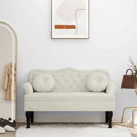 Sitzbank mit Kissen, 2-Sitzer Sofa, Samt-Optik, modern, creme (1/5)