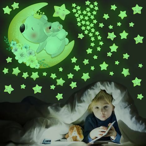 Sticker Mur Luminiscent - Étoiles Papillons Lune Ours Pour Chambre Enfants - 80 Pièces Auto-Adhésifs Sans Trace (1/5)