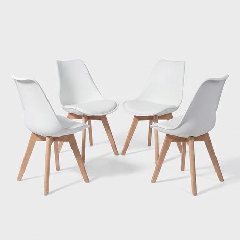 Juego de 4 sillas modernas de polipropileno y madera para cocina Smart - Blanco (1/5)