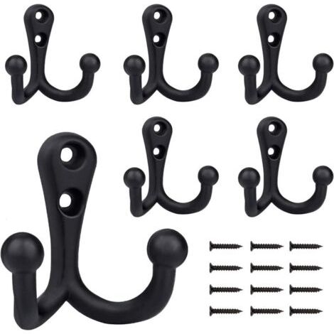 6 Pièces Crochet de Manteau Rétro Double Métal Crochets Noir Rétro Patère Porte Manteau pour Porte Manteau Salle de Bain Cuisine (1/4)