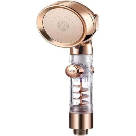 Pommeau de douche à pression 3 modes, eau dorée, avec bouton d'arrêt, filtre écologique, salle de bain (1/4)
