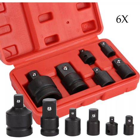 Coffret 6 adaptateurs de douilles carrées 1/4" 3/8" 1/2" 3/4", réducteurs et convertisseurs pour clé à cliquet, perceuse et boulonneuse (1/5)