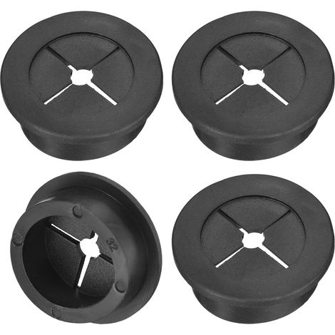 APEX Lot de 4 œillets de câble de bureau en caoutchouc, 32 mm, cache-trou de câble flexible pour bureau et plans de travail, organiseur de fils silencieux avec port de câble serré – Noir (1/5)