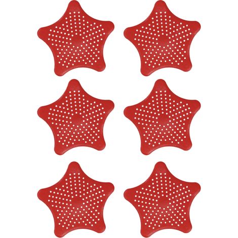 Crépines d'évier en caoutchouc en forme d'étoile de mer – bouchon de crépine d'évier de cuisine en silicone – récupérateur de cheveux pour bonde de baignoire (rouge) (1/5)