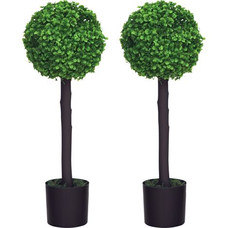 Juego de 2 plantas artificiales de boj en maceta, plantas artificiales para decoración de interiores y exteriores, 20x20x60cm, verde.
