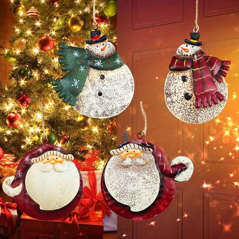 Altre decorazioni natalizie, ciondolo vintage in ferro per albero di Natale, pupazzo di neve paffuto, statuette di Babbo Natale, decorazione natalizia da appendere, 4 pezzi (stile casuale)