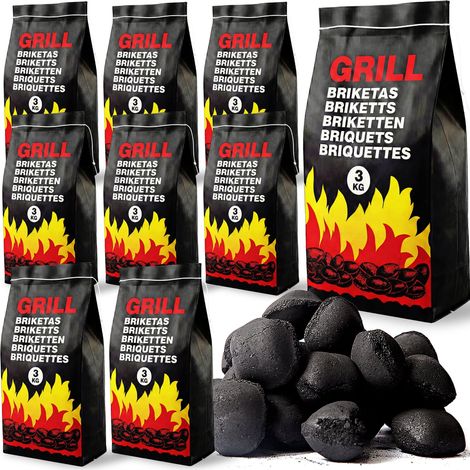 DEUBA® BBQ Charcoal Briquettes Long Lasting Burn Time Easy To Light Coal Low Smoke Barbecue Oven Fuel Restaurant Grade Premium Grill Cooking 6-27kg 3kg Bags 18 kg