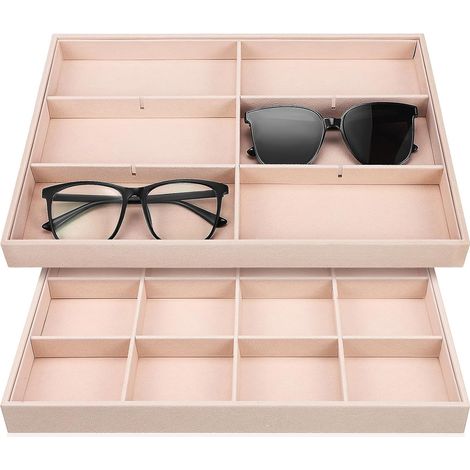Plateaux à Bijoux Rangement Élégant Lot de 2 en Velours ou Compartiments Ajustables pour Boutique ou Usage Personnel (1/5)