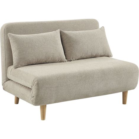 Canapé convertible 2 places en tissu pieds bois clair - Beige - Nella