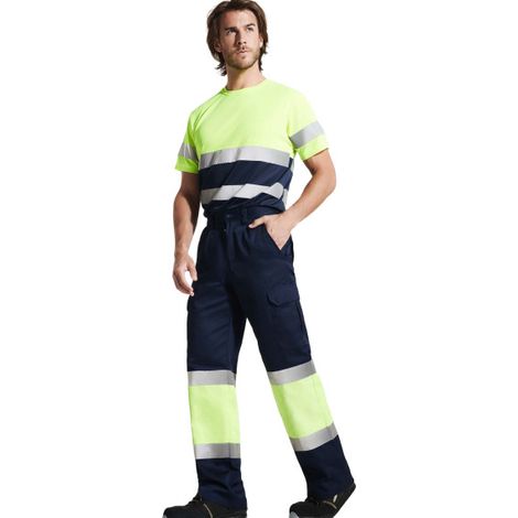 Pantalón multibolsillos para verano de alta visibilidad NAOS ROLY 58 Marino/Amarillo Fluor (1/5)