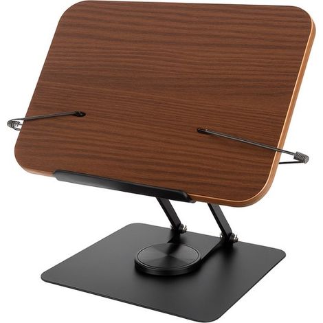 – Support de livre en bois 23,5 x 18,5 cm – Porte-documents réglable avec base pivotante à 360° – Support pour tablette et livre de cuisine – Bois foncé et métal noir (1/5)