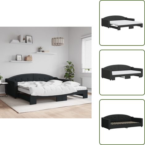 Lit de jour avec gigogne et matelas noir 100x200 cm tissu - Canapé Convertible - Lit Gigogne - Literie - Meuble Multifonction - Espace Optimisé
