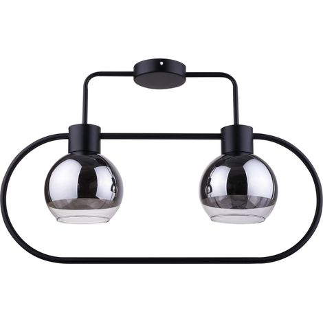 Plafonnier moderne noir 2 globes argent Linda E27 Sigma