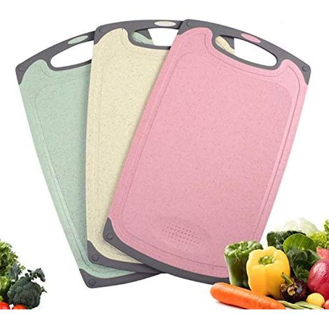 Planche à découper en plastique pour la cuisine, sans BPA, antidérapante, avec rainures pour le jus, compatible lave-vaisselle, non poreuse, lot de 3 planches à découper, poignée ergonomique, facile à (1/5)