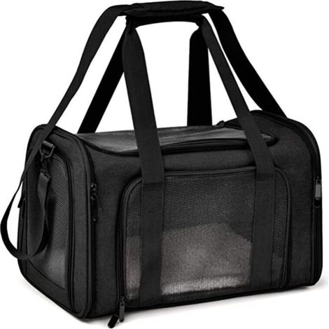 Sac de transport pour chien, cage de transport respirante et pliable pour chat avec matelas jouet noir amovible (1/5)