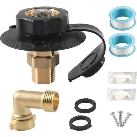 Valve d'entrée d'eau avec boîtier en plastique et filetages en laiton, parfaite pour les aventures en camping-car (noir) (1/4)