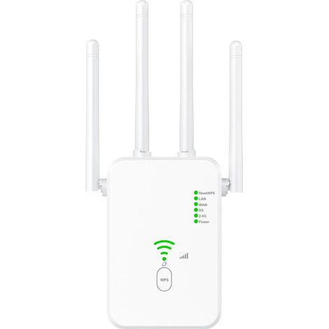 Répéteur Wi-Fi - Double Bande 2,4 GHz / 5 GHz - 1500 Mbps - Compatible Routeur - Installation WPS - Blanc - 1 Pièce (1/5)