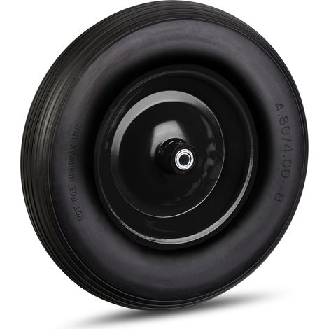 Relaxdays Schubkarrenrad 4.80 4.00-8, Vollgummirad & Stahlfelge, 3 Adapter, Ersatzrad pannensicher, 100 kg, schwarz