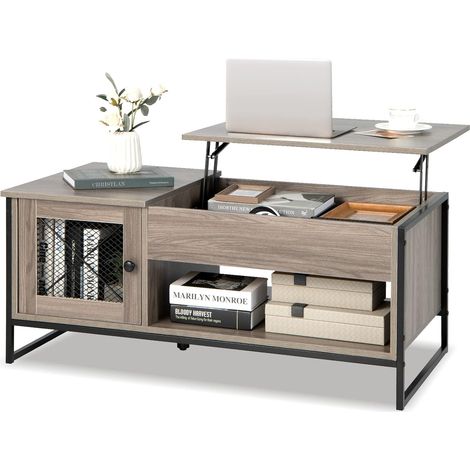 Costway – Table basse relevable avec élévateur pneumatique – Compartiment fermé et placard à 2 portes – Pieds en acier U antidérapants – 106x55x44,5 cm (1/5)