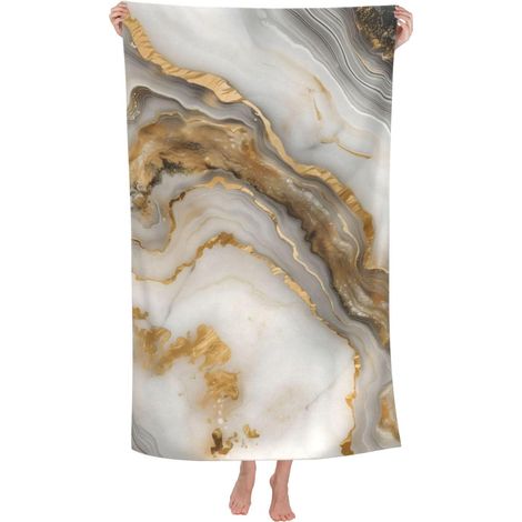 Serviette de plage en marbre doré élégante et abstraite en microfibre ultra douce à séchage rapide serviette de piscine absorbante serviette légère cadeau pour salle de bain extérieure (1/5)
