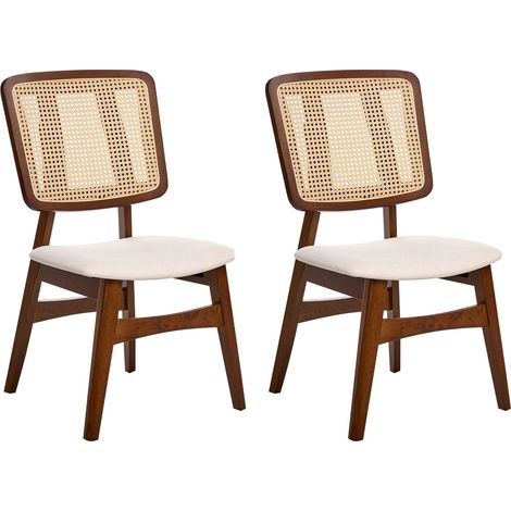 Lot de 2 Chaises de Salle à Manger Rétro Siège Rembourré Dossier Tissu Structure Bois d'Hévéa Laqué Marron Foncé Alcova (1/5)