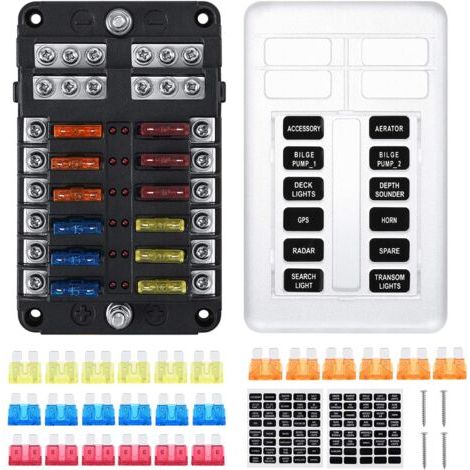 Aiperq 12-Way Teardrop Fuse Box, Fuse Box with 24 Fuses, 12 LED Indicators, Protective Cover for Car, Boat, Camper Van (1/4)