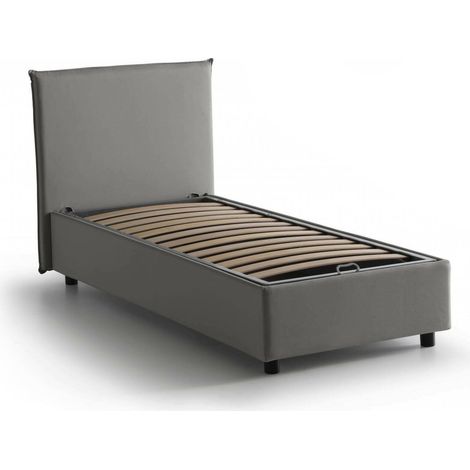 Talamo Italia Cama individual Cassiopea, Cama contenedor con revestimiento de tela, 100% Made in Italy, Apertura frontal, adecuado para colchón Cm 80x200, Gris, con embalaje reforzado