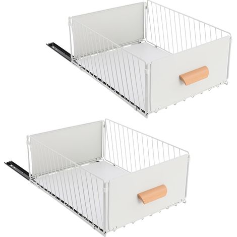 Lot de 2 tiroirs coulissants pour armoires de cuisine - Tiroirs extensibles - Charge maximale : 25 kg - Silencieux - Gain de place - 40-60 x 30 x 17 cm - blanc