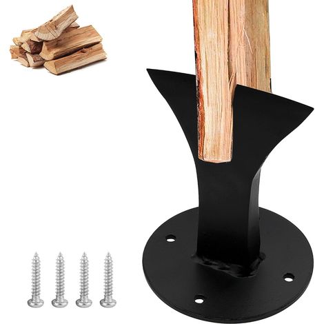 Fendeuse de bûches à tête en coin - convient aux poêles à bois, cheminées et foyers extérieurs - manuelle et portable - avec tête en coin - noire - vis de montage incluses. (1/5)