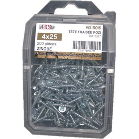 Vis pour panneaux agglomérés tête fraisée Pozidriv® Zingué Coque de 200 pièces - 3 x 20 mm - BIVI
