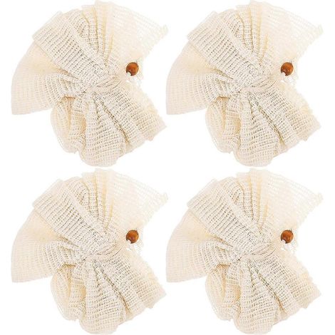 Lot de 4 boules de douche exfoliantes en luffa pour le corps et le bain.-18x12cm-Beige (1/4)
