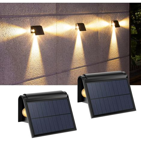 Lampes solaires pour l'extérieur Éclairage sur trois côtés 2 niveaux de luminosité Lampes solaires étanches IP54 pour l'extérieur Blanc chaud pour balcon jardin cour escaliers 2 pièces (1/5)