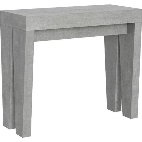 Console extensible bois gris béton 8 personnes 40 à 196cm Sambo-Support 2 pieds (1/5)