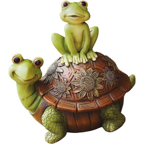 Ornement De Jardin Résine Décoration De Grenouille sur Tortue Statue Extérieure Adorable pour Pelouse Et Étang Ornement Léger pour Jardin (1/5)