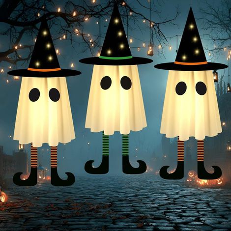 3 Pièces Halloween Pendant fantômes décorations extérieures Halloween fantôme avec Chapeau de sorcière (1/5)