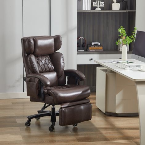 Fauteuil de bureau 88x70x112.5 cm marron en cuir PU avec massage chauffant et repose-pieds (1/5)