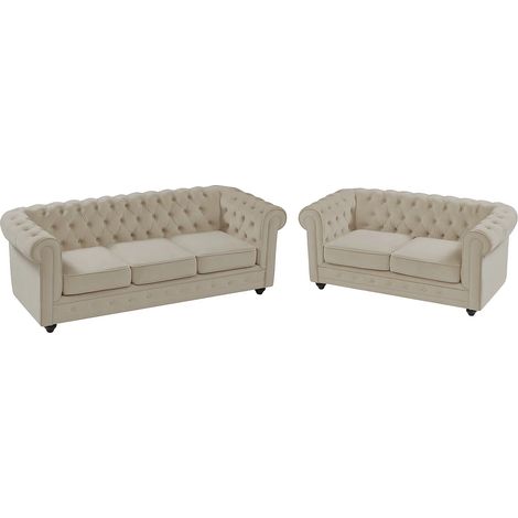 Divano 3 posti e 2 posti in Velluto Beige  - CHESTERFIELD (1/5)