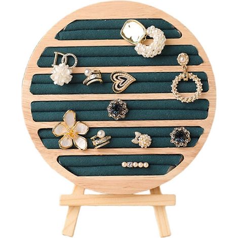 Rundes grünes Schmucktablett aus Holz für Ringe, Ohrringe und Armbänder. (1/5)