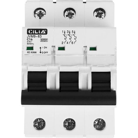Disjoncteur Magnétothermique Tripolaire CILIA (3P) 400V Triphasé Courbe C, 6kA Disjoncteur Modulaire 3 Modules pour Tableau Électrique et Rail DIN, 16A (1/5)