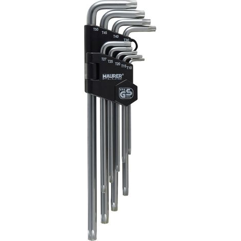 Clés Allen Torx avec trou, jeu long de 9 pièces 89496 MAURER PLUS (1/2)