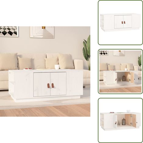 Table basse Blanc 100x50x41 cm Bois massif de pin - Table Basse Blanche - Table Basse Design - Table Basse Bois Massif - Table Basse Rangement - Meuble Salon (1/5)