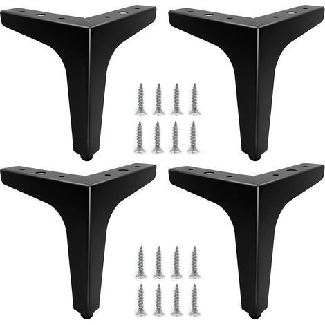 Lot de 4 15cm Pieds de Meubles Métal Noir, Pieds Canapé Durable, Pied Table Basse, Rehausseur Pied de Table Permettent de Se Lever ou Remplacer des Tables de Chevet, Canapé, Meubles TV, Fauteuil (1/5)